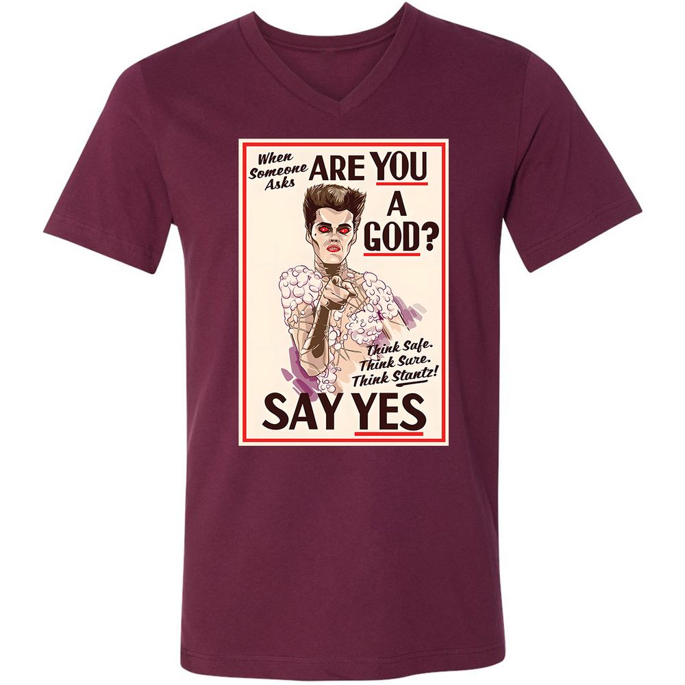 Unisex V-Neck T-Shirt - YN2QCG18 - Maroon - 6