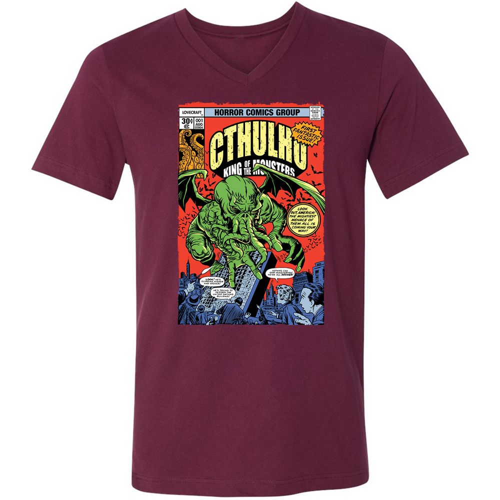 Unisex V-Neck T-Shirt - XKZ1X9TJ - Maroon - 6