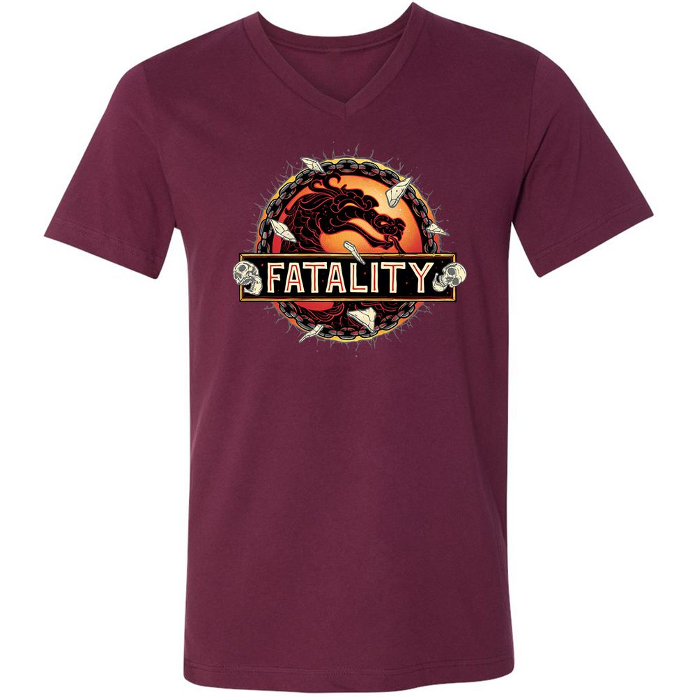 Unisex V-Neck T-Shirt - 4S9BQ194 - Maroon - 6