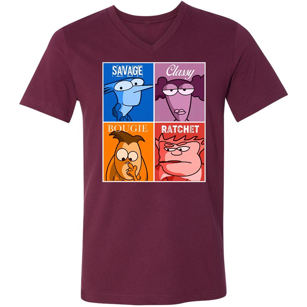 Unisex V-Neck T-Shirt - 4541EUWJ - Maroon - 6