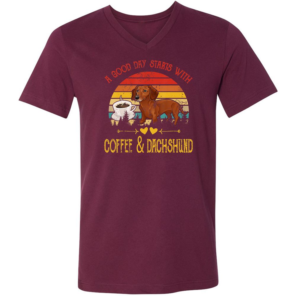 Unisex V-Neck T-Shirt - Y6U5B1AL - Maroon - 6