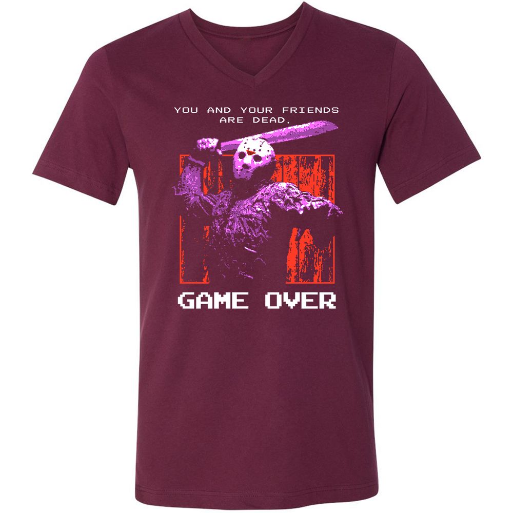 Unisex V-Neck T-Shirt - 62U8UXHT - Maroon - 6