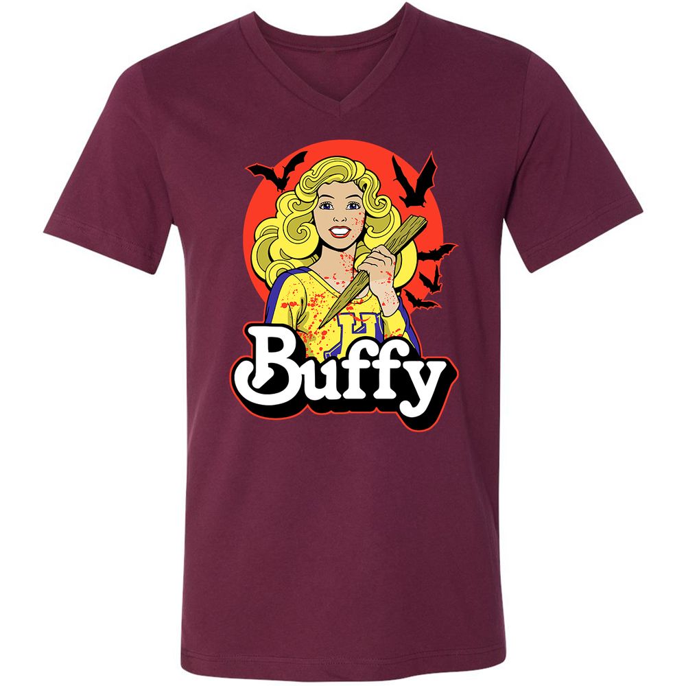 Unisex V-Neck T-Shirt - 5NQ9F77N - Maroon - 6