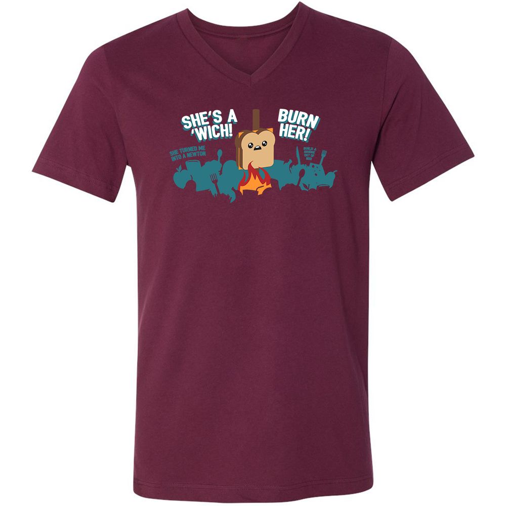 Unisex V-Neck T-Shirt - 3NAWZ4DX - Maroon - 6