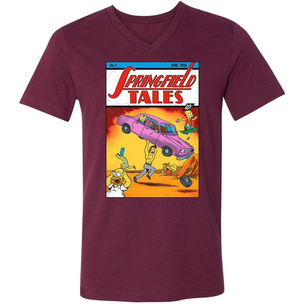 Unisex V-Neck T-Shirt - 7KMPH4NT - Maroon - 6
