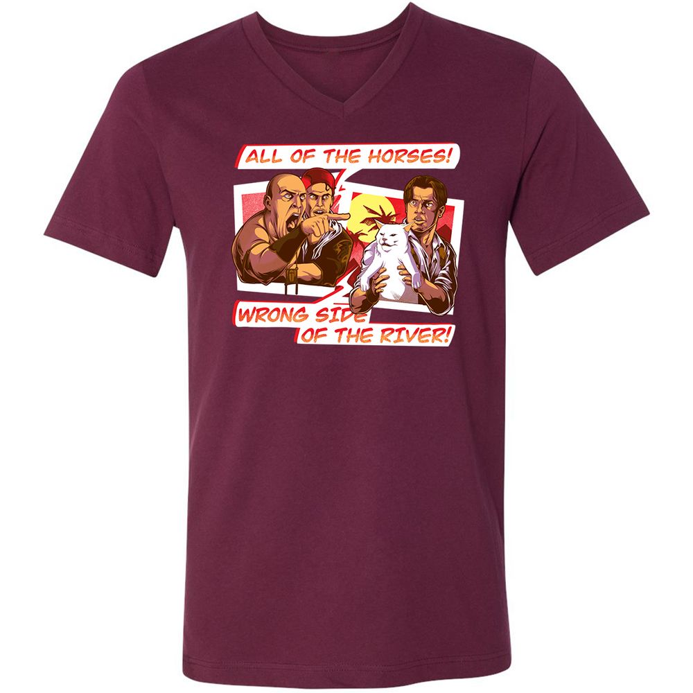 Unisex V-Neck T-Shirt - AZ8CQ8NF - Maroon - 6