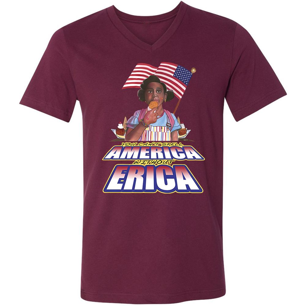 Unisex V-Neck T-Shirt - 3B864LQM - Maroon - 6