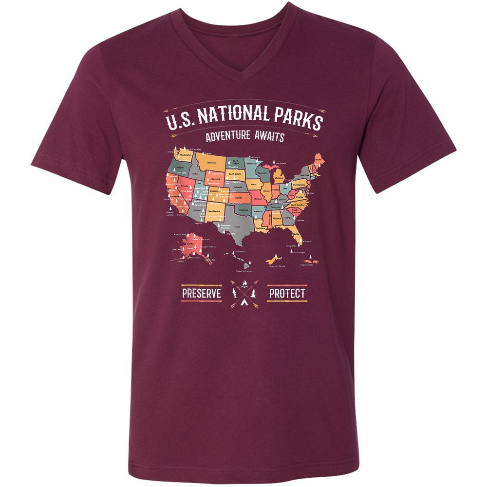 Unisex V-Neck T-Shirt - NNZ9AWXD - Maroon - 6
