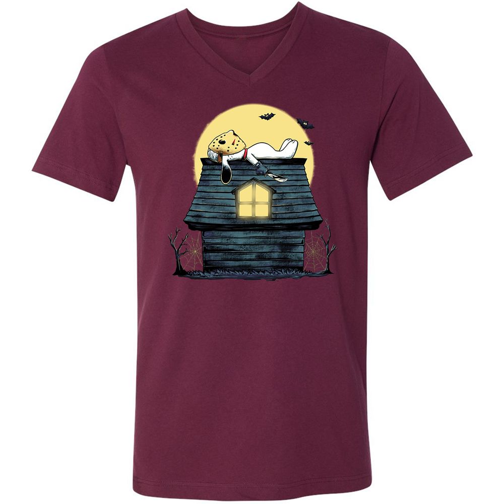 Unisex V-Neck T-Shirt - 4BKGKZSN - Maroon - 6