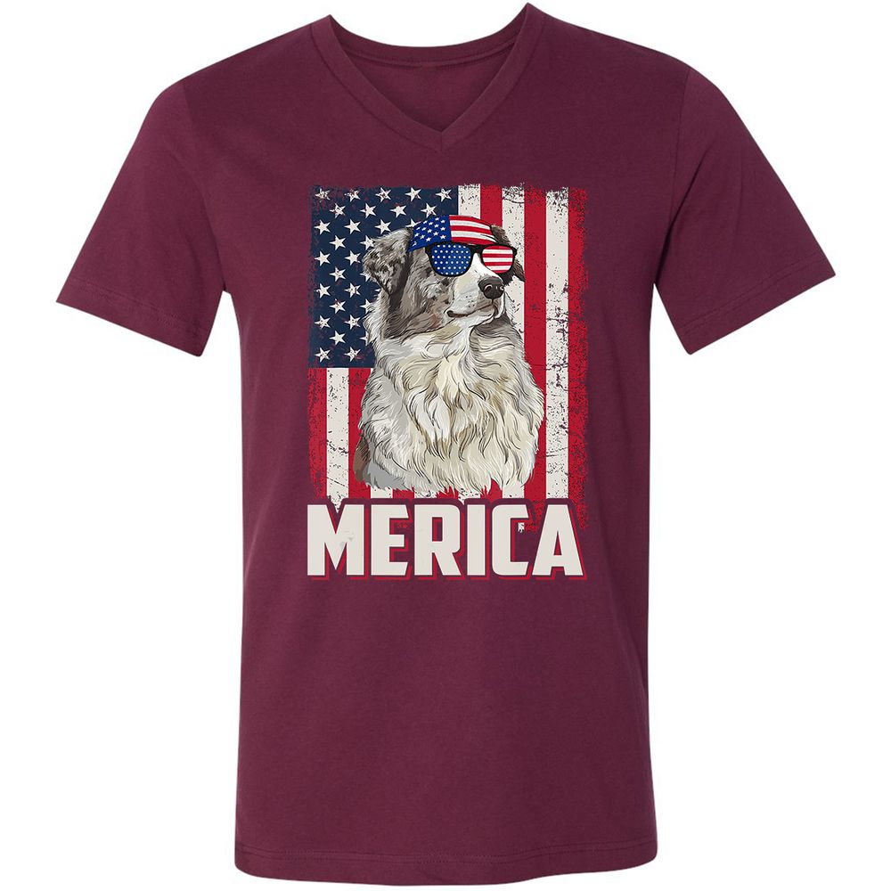 Unisex V-Neck T-Shirt - CQR7MUMW - Maroon - 6