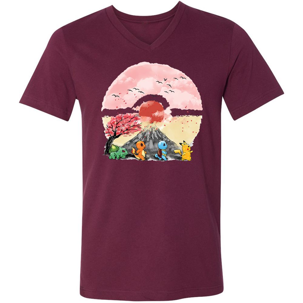 Unisex V-Neck T-Shirt - NQBEUSJ8 - Maroon - 6