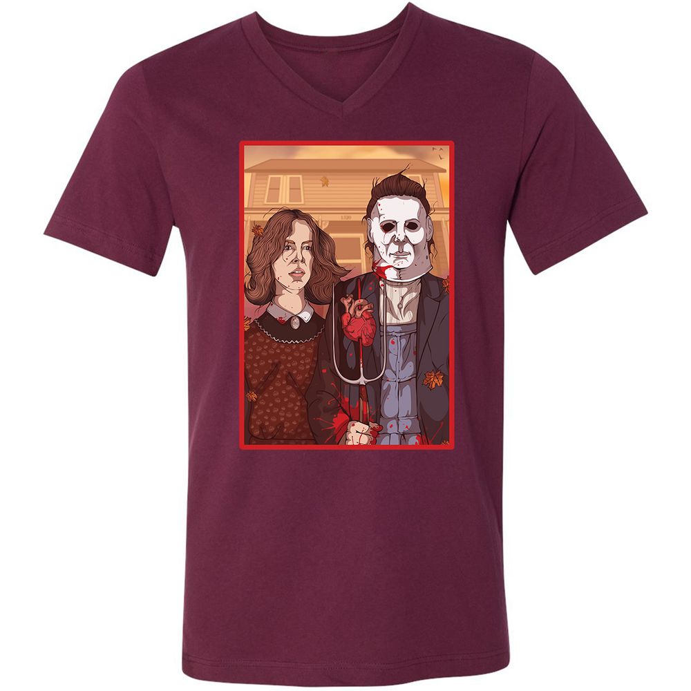 Unisex V-Neck T-Shirt - 6GFF19ZQ - Maroon - 6