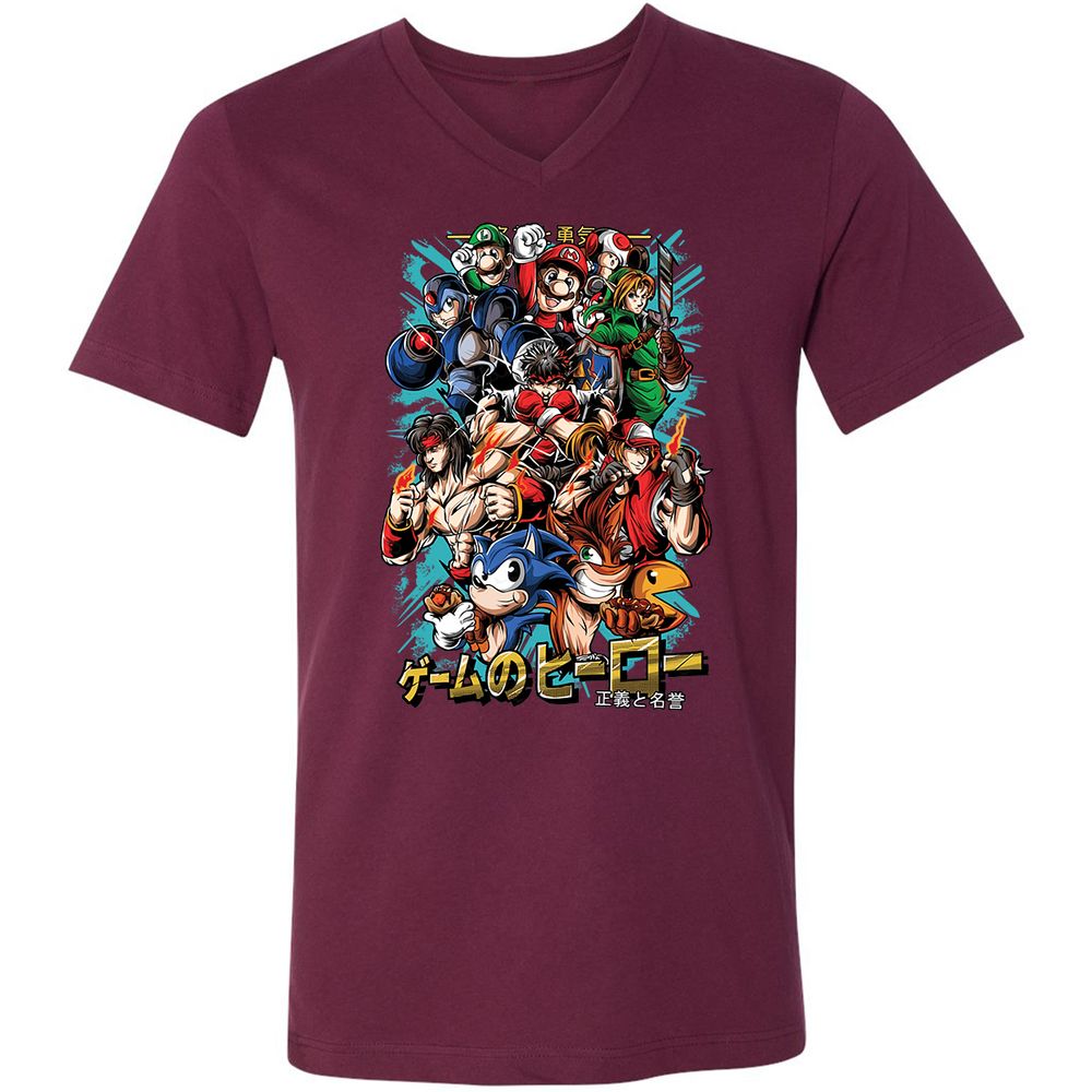 Unisex V-Neck T-Shirt - CK97M7JG - Maroon - 6