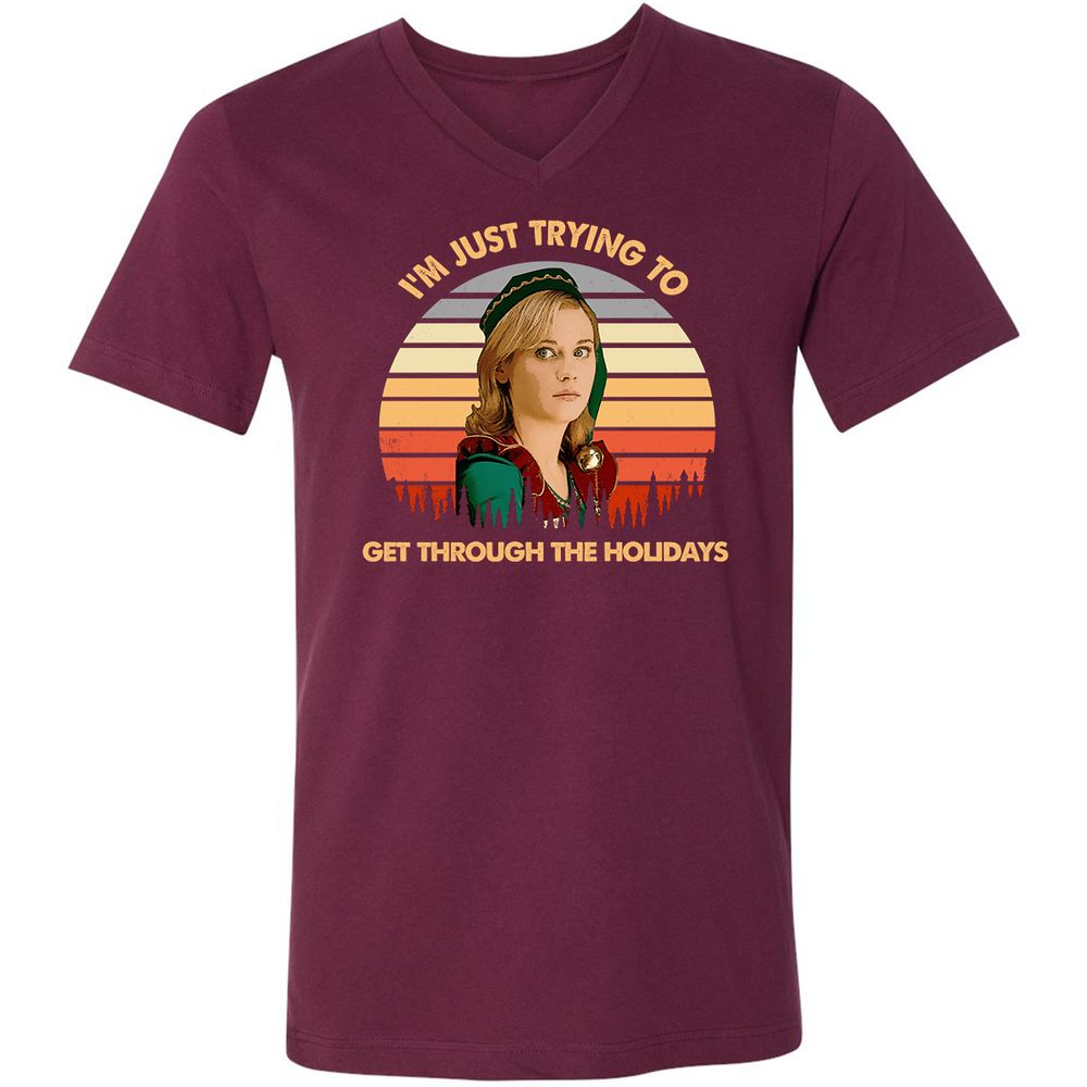 Unisex V-Neck T-Shirt - 12Y2E433 - Maroon - 6
