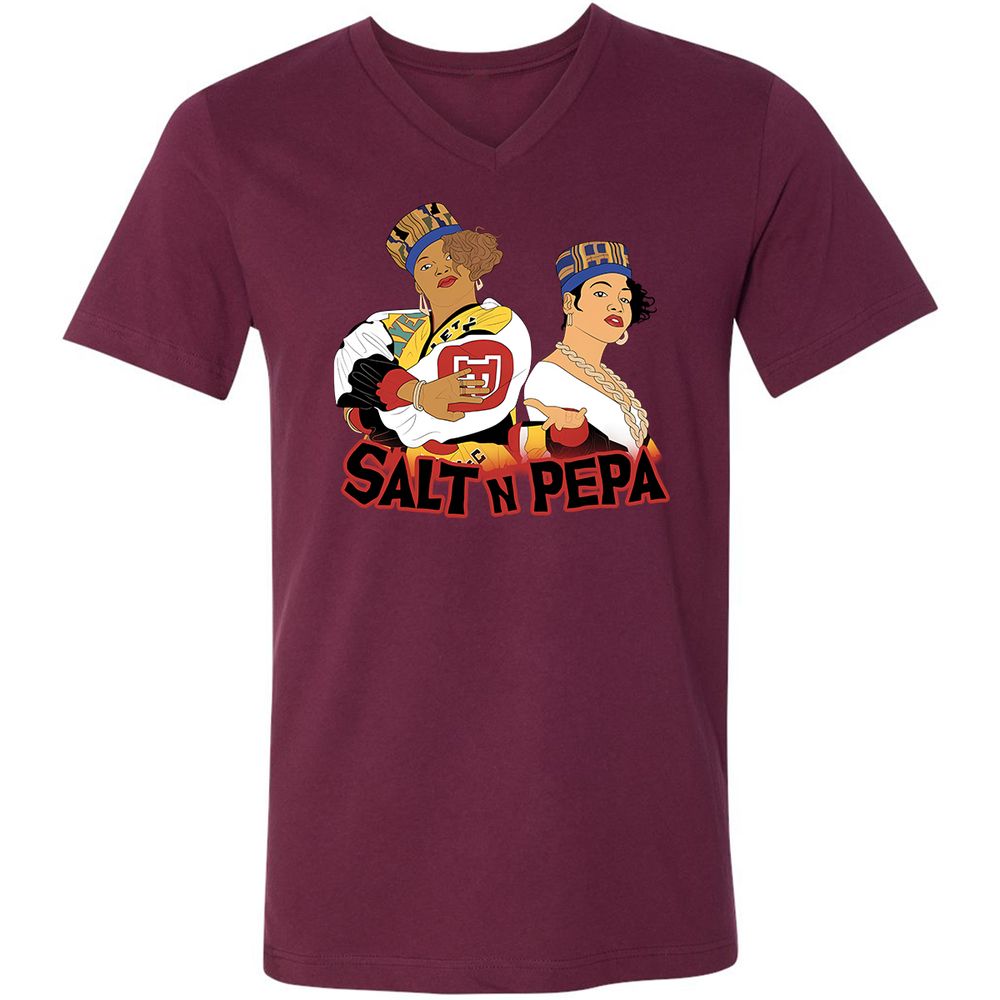 Unisex V-Neck T-Shirt - White - Maroon - 6