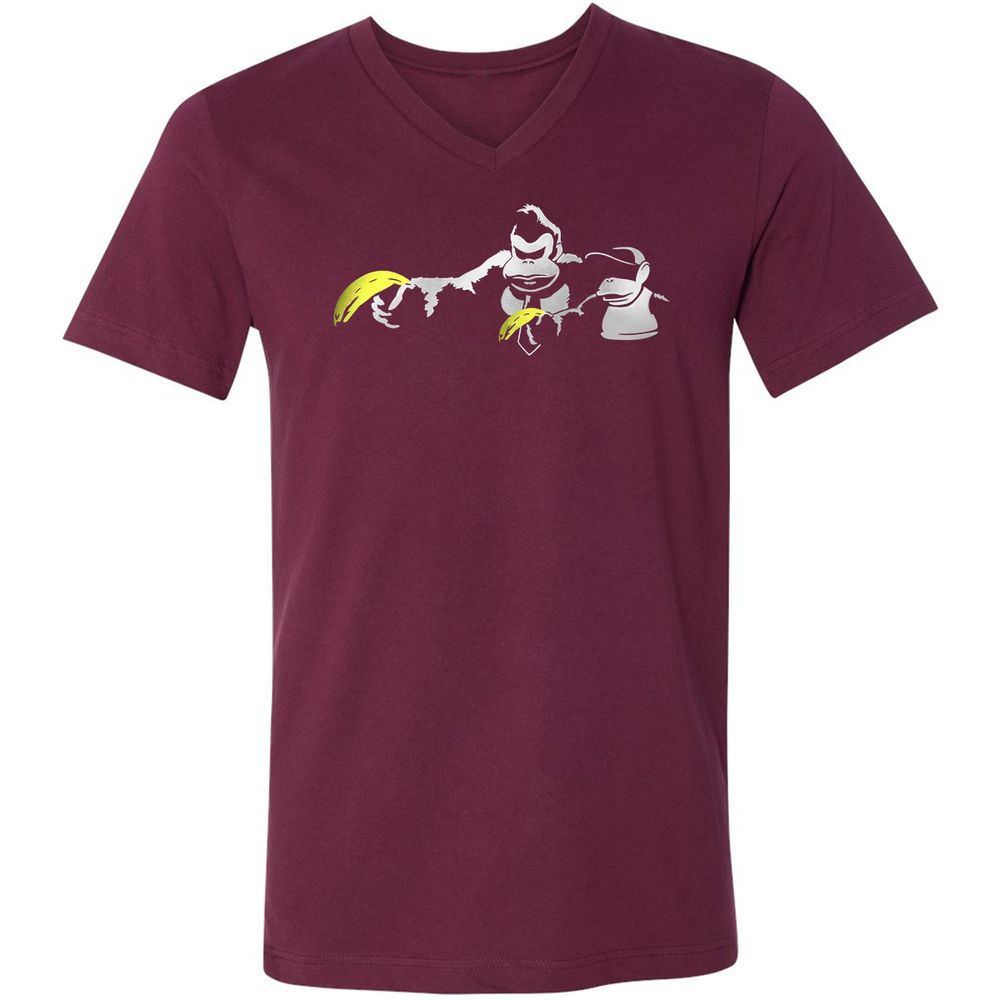 Unisex V-Neck T-Shirt - 34S5D4XQ - Maroon - 6