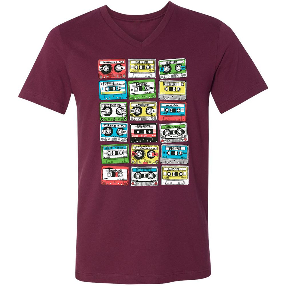 Unisex V-Neck T-Shirt - R7CGAYB4 - Maroon - 6