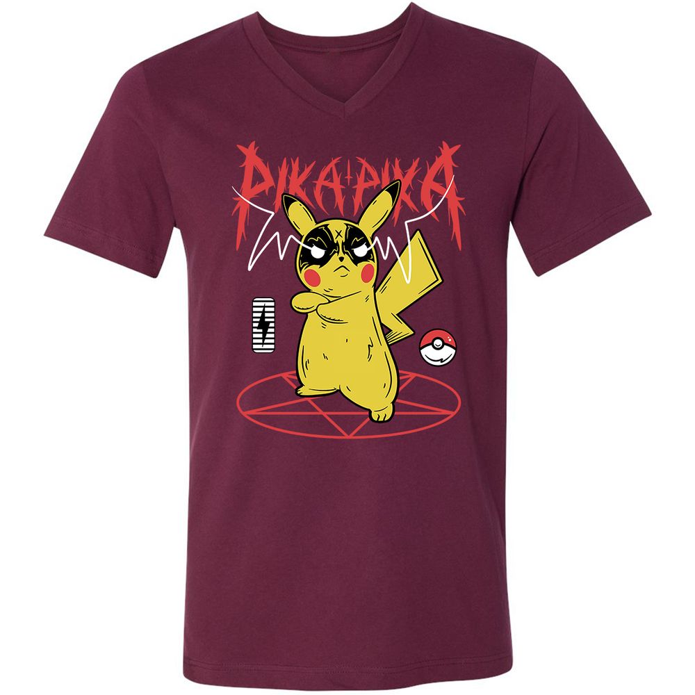 Unisex V-Neck T-Shirt - B5T1ZES6 - Maroon - 6