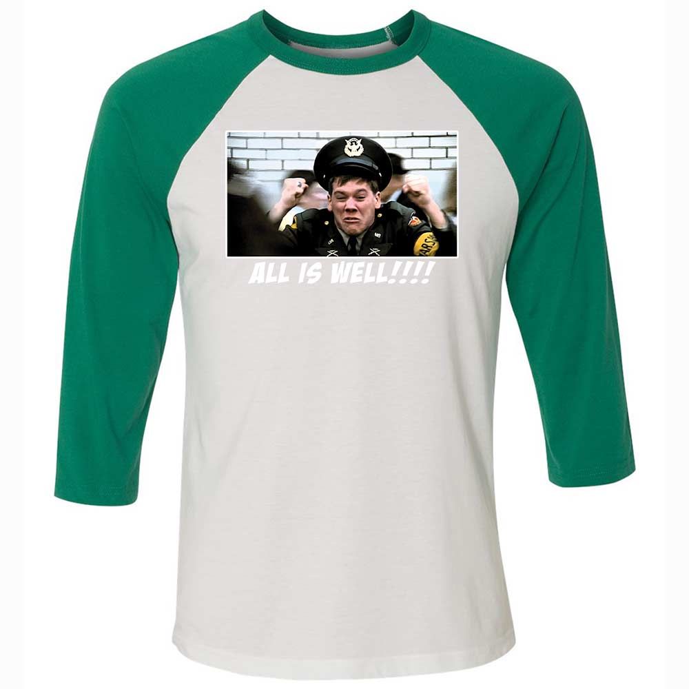 Unisex 3/4 Baseball Tee - ZE9NV7R1 - White/Kelly - 6