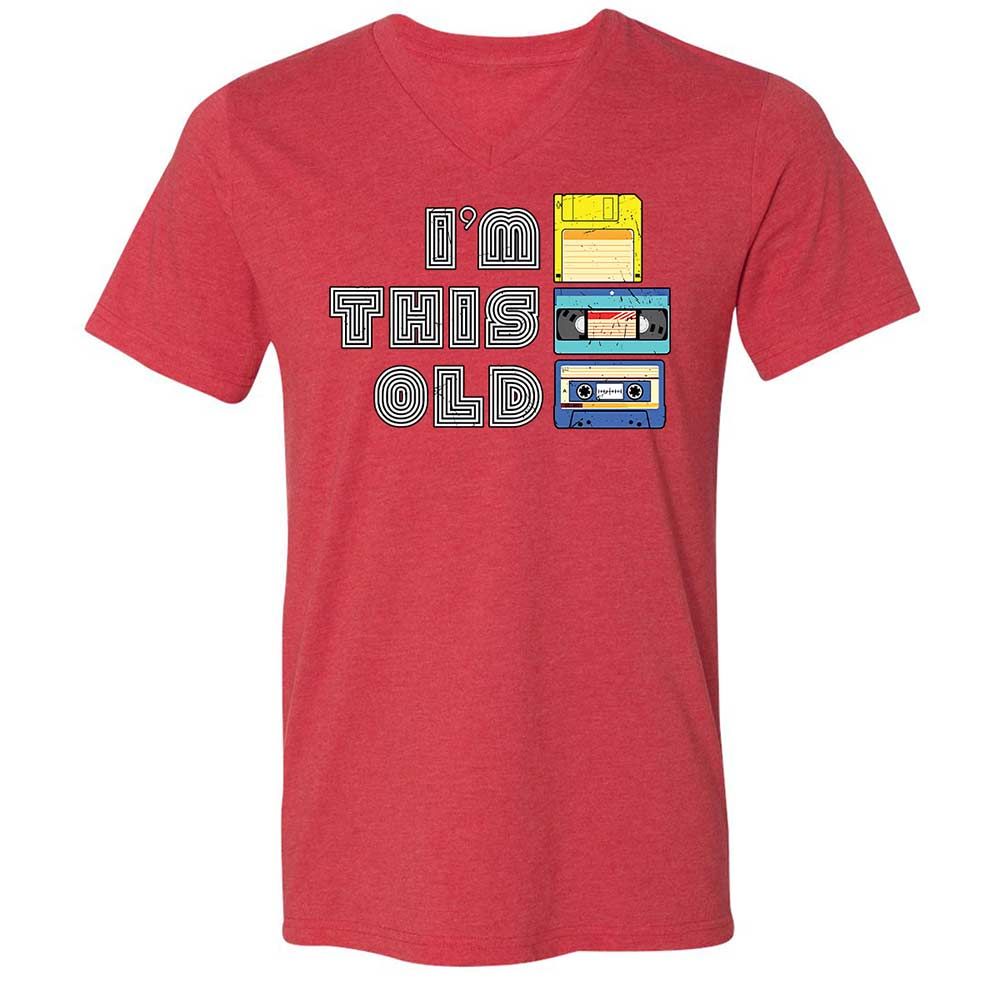 Unisex V-Neck T-Shirt - Black - Heather Red - 7