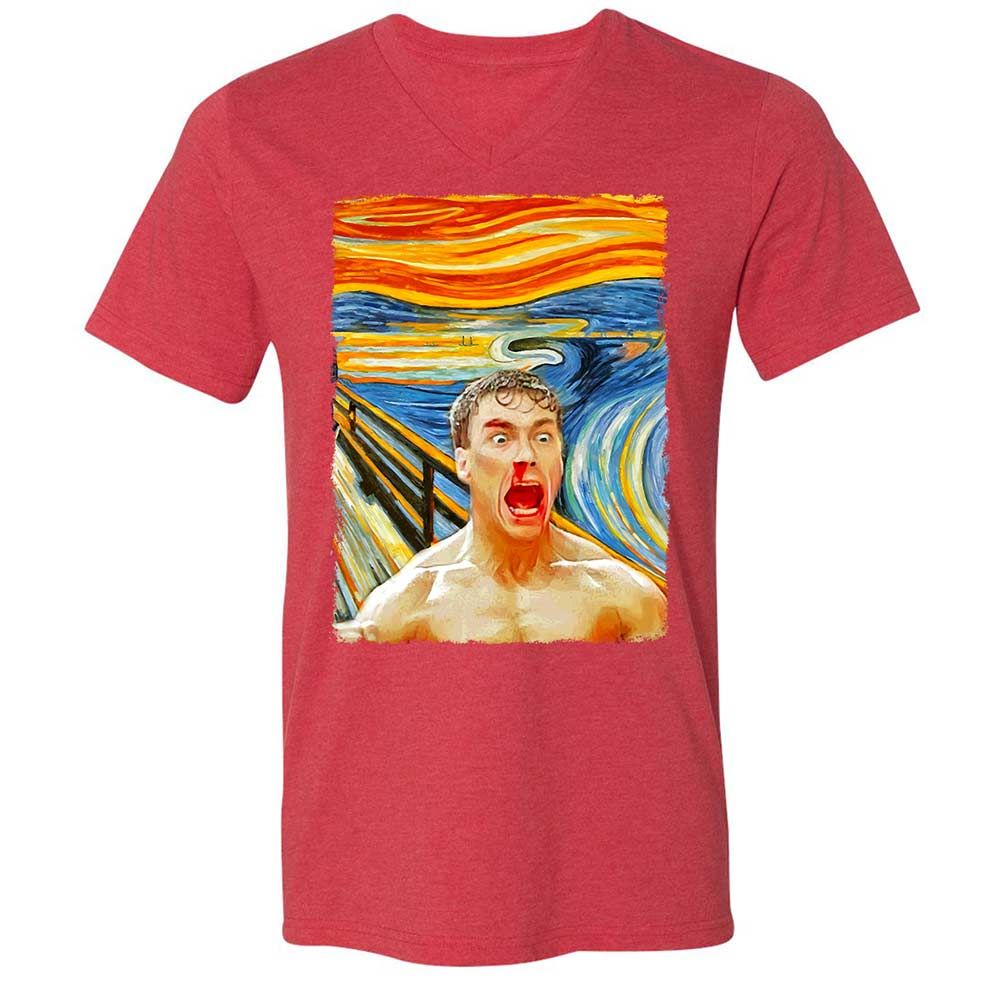 Unisex V-Neck T-Shirt - PJBVXW67 - Heather Red - 7