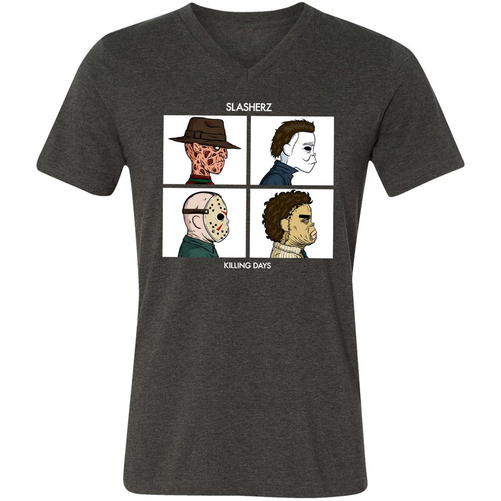 Unisex V-Neck T-Shirt - D9KU5CVK - Dark Grey Heather - 8