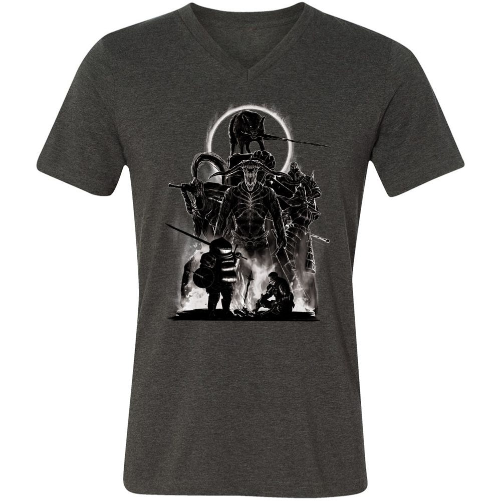 Unisex V-Neck T-Shirt - J7ELS2F8 - Dark Grey Heather - 8