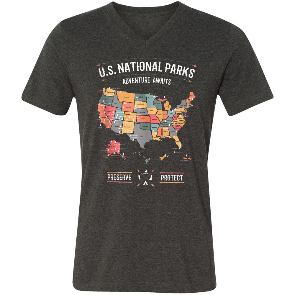Unisex V-Neck T-Shirt - NNZ9AWXD - Dark Grey Heather - 8