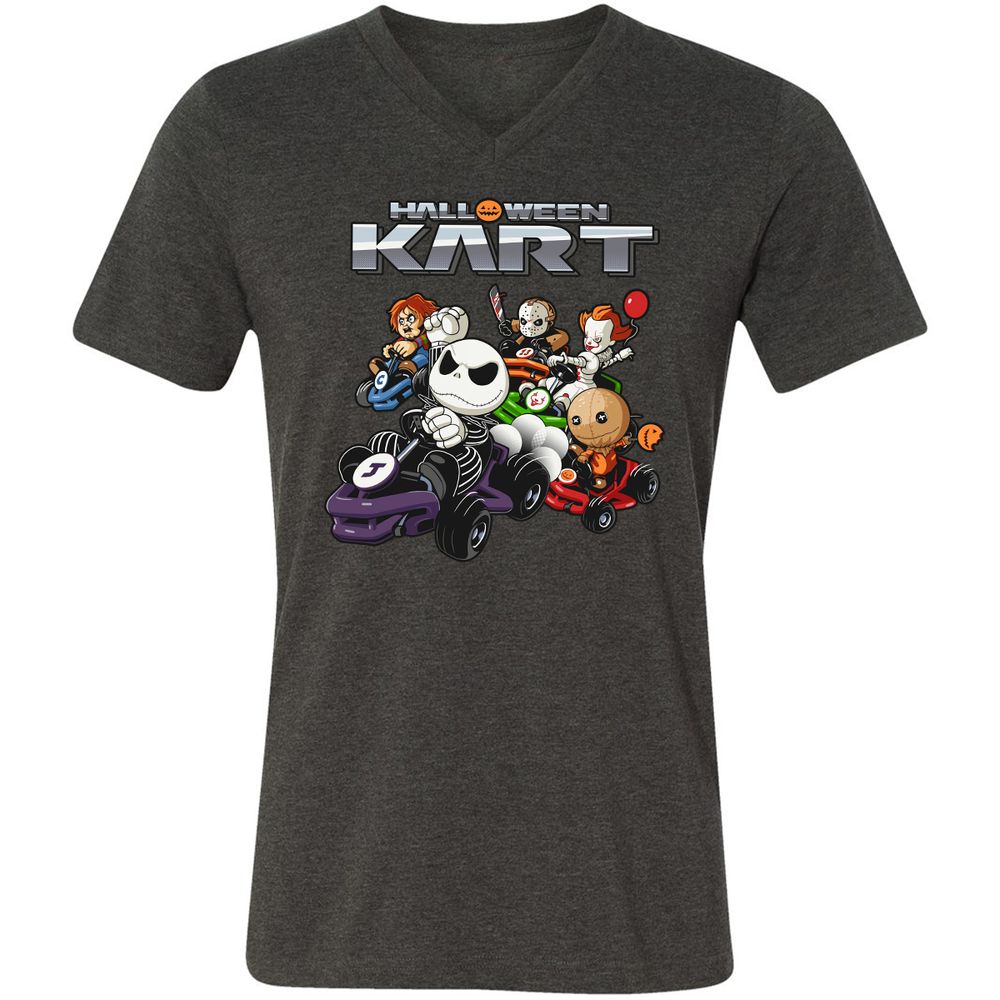 Unisex V-Neck T-Shirt - JWZFBETE - Dark Grey Heather - 8