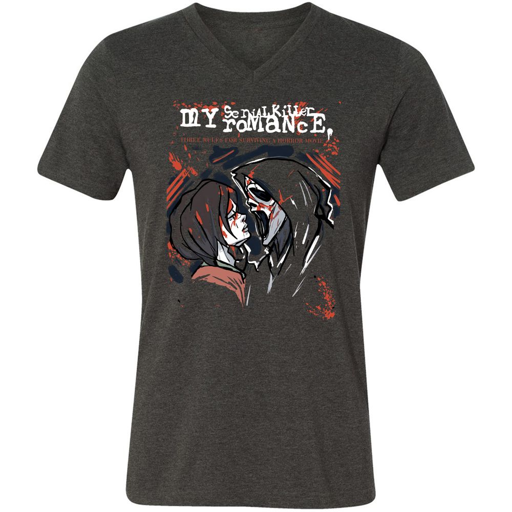 Unisex V-Neck T-Shirt - ZMH1YRED - Dark Grey Heather - 8