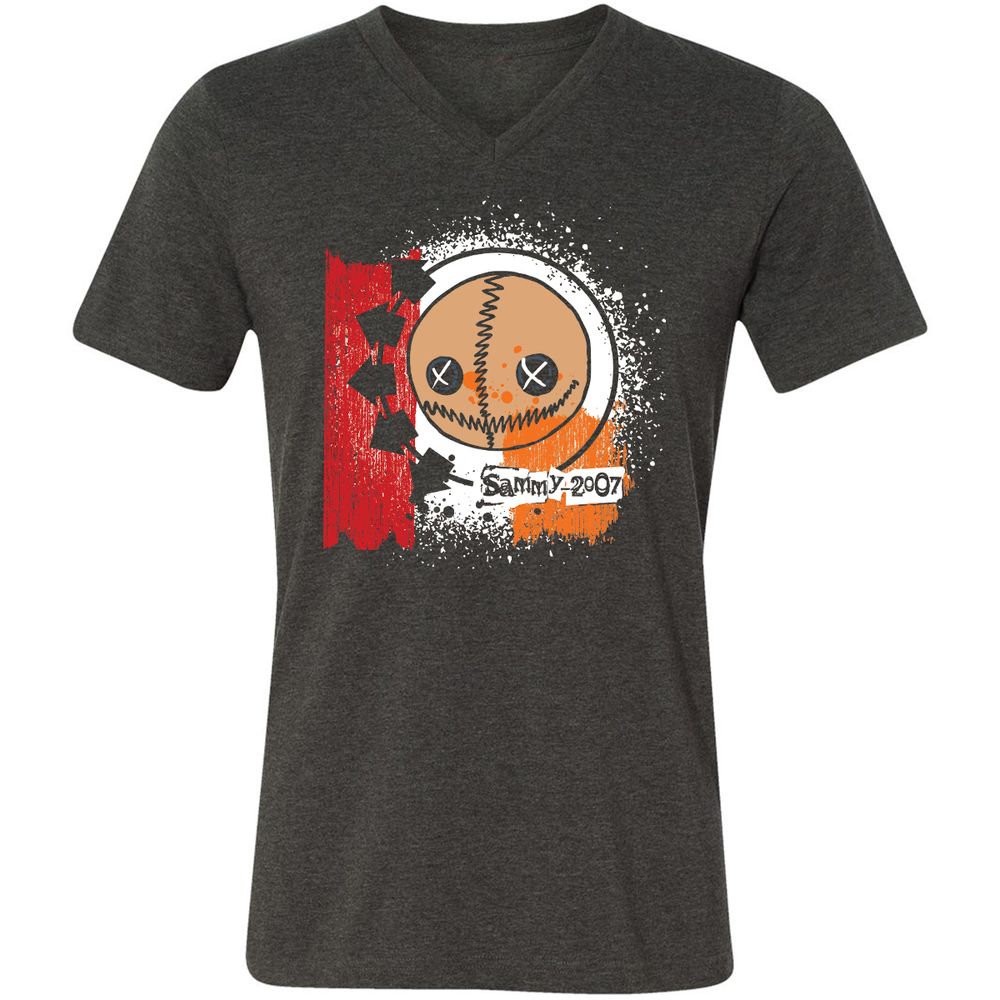 Unisex V-Neck T-Shirt - YYU1XRK2 - Dark Grey Heather - 8