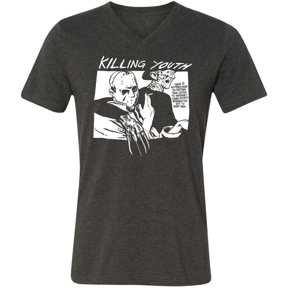 Unisex V-Neck T-Shirt - NNNCQFLY - Dark Grey Heather - 8