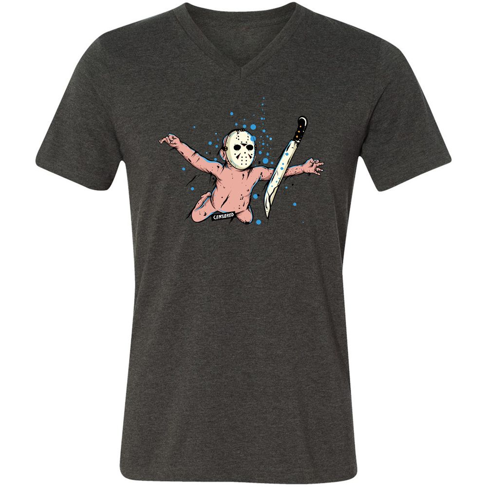 Unisex V-Neck T-Shirt - YQJW9ASS - Dark Grey Heather - 8