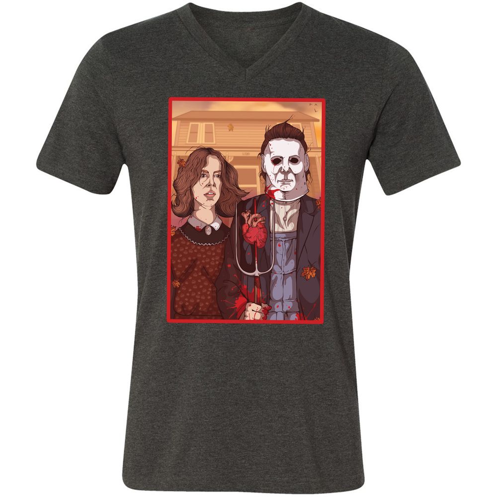 Unisex V-Neck T-Shirt - 6GFF19ZQ - Dark Grey Heather - 8