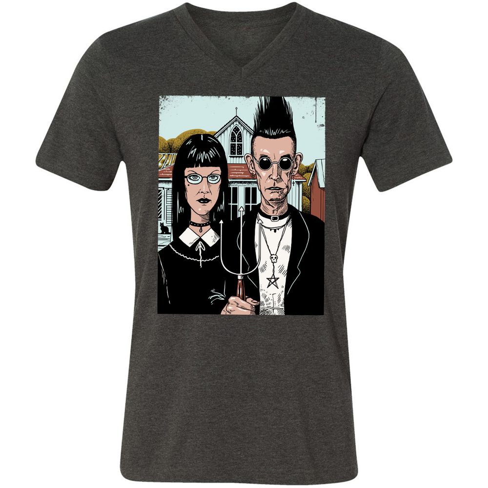 Unisex V-Neck T-Shirt - 5EA5DYBF - Dark Grey Heather - 8