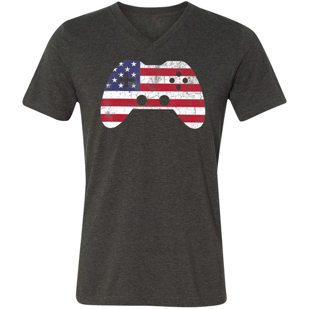 Unisex V-Neck T-Shirt - SKTKF55Q - Dark Grey Heather - 8