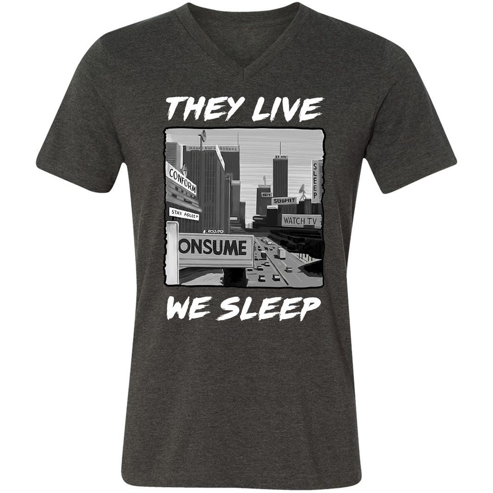 Unisex V-Neck T-Shirt - BELRJUTB - Dark Grey Heather - 8
