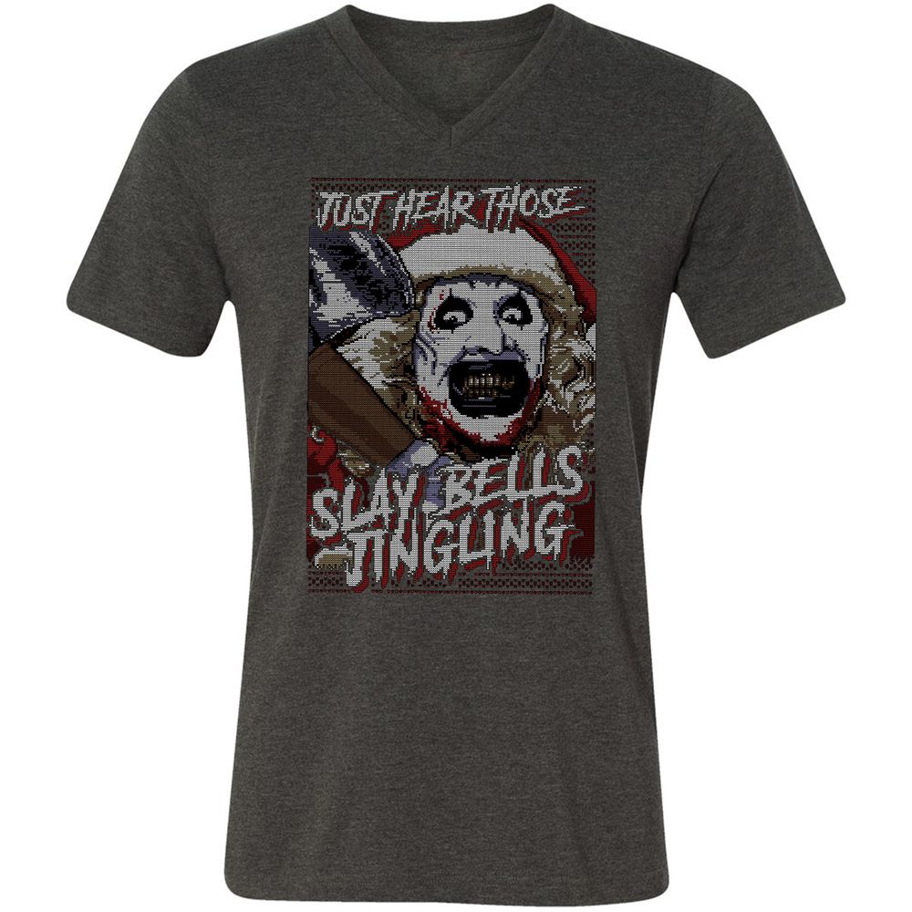Slay Bells Jingling Unisex V-Neck T-Shirt - Dark Grey Heather - 8