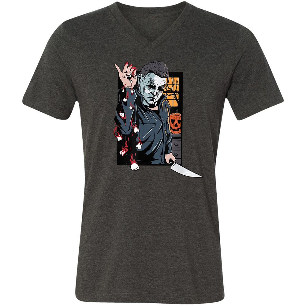 Unisex V-Neck T-Shirt - QGENDHGJ - Dark Grey Heather - 8