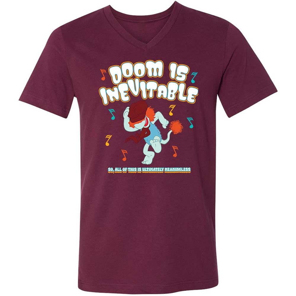 Unisex V-Neck T-Shirt - QKK5GVSX - Maroon - 8
