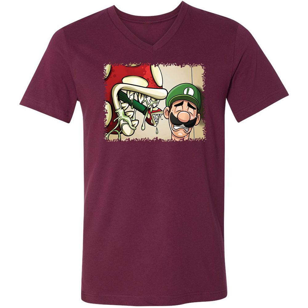 Unisex V-Neck T-Shirt - XJW8PZVB - Maroon - 8