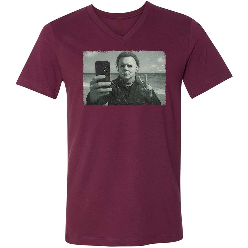 Unisex V-Neck T-Shirt - 8QT7X672 - Maroon - 8