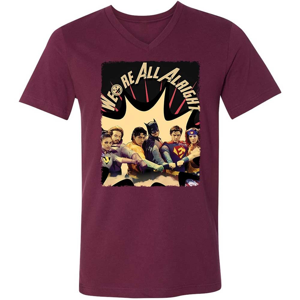 Unisex V-Neck T-Shirt - 6RKPQVZM - Maroon - 8