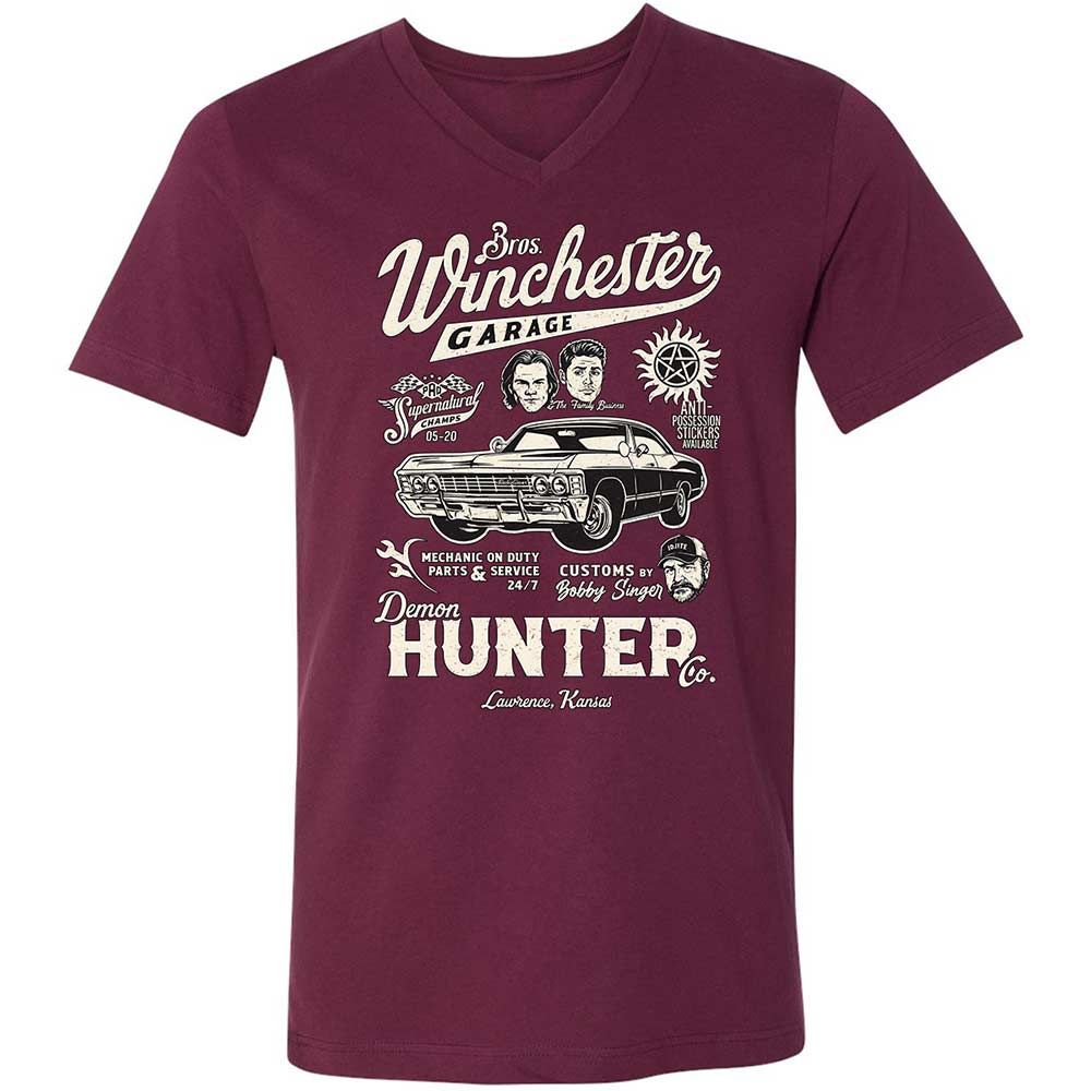 Unisex V-Neck T-Shirt - JQEEAHY8 - Maroon - 8