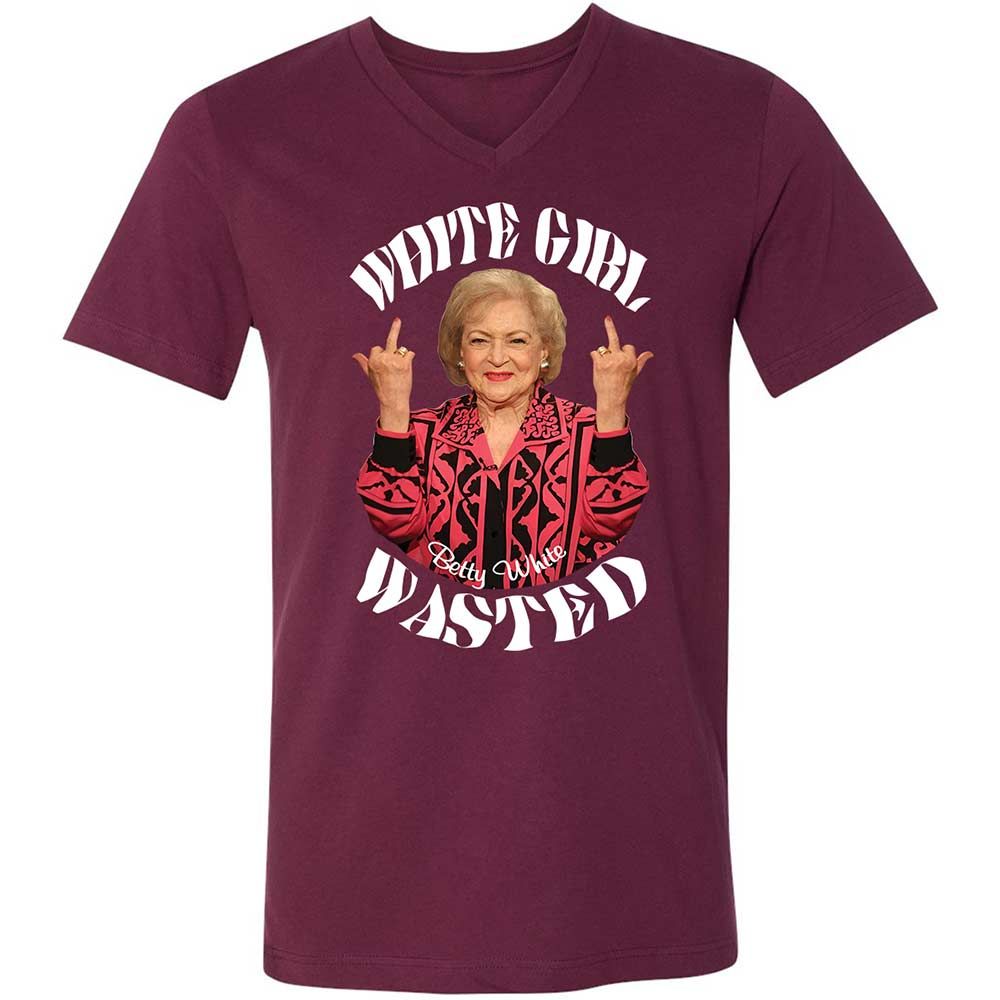 Unisex V-Neck T-Shirt - 5QLRSHA9 - Maroon - 8