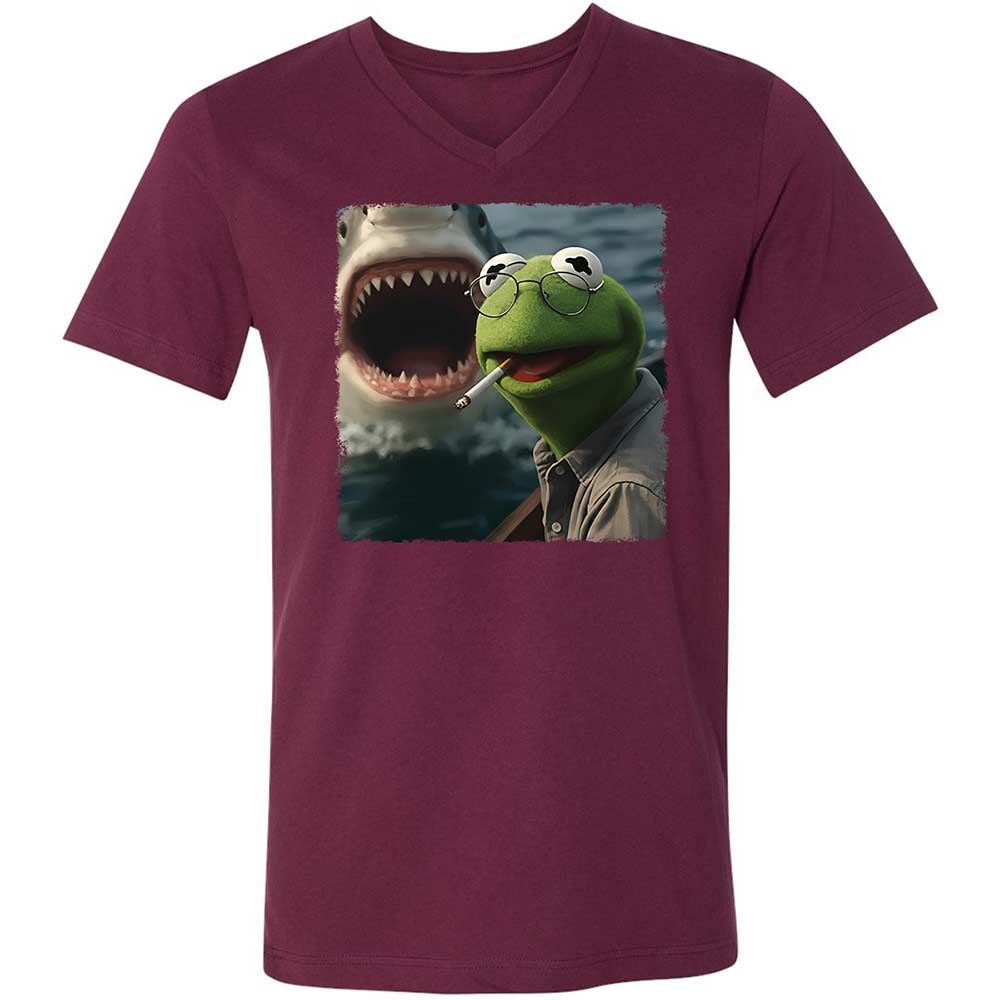 Unisex V-Neck T-Shirt - 6RWASGMF - Maroon - 8