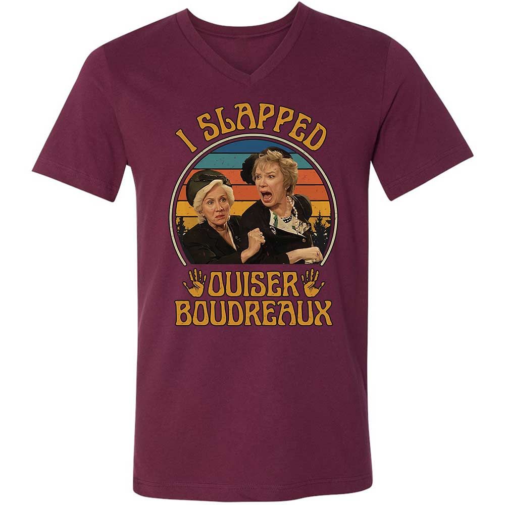 Unisex V-Neck T-Shirt - QFBQK1QP - Maroon - 8