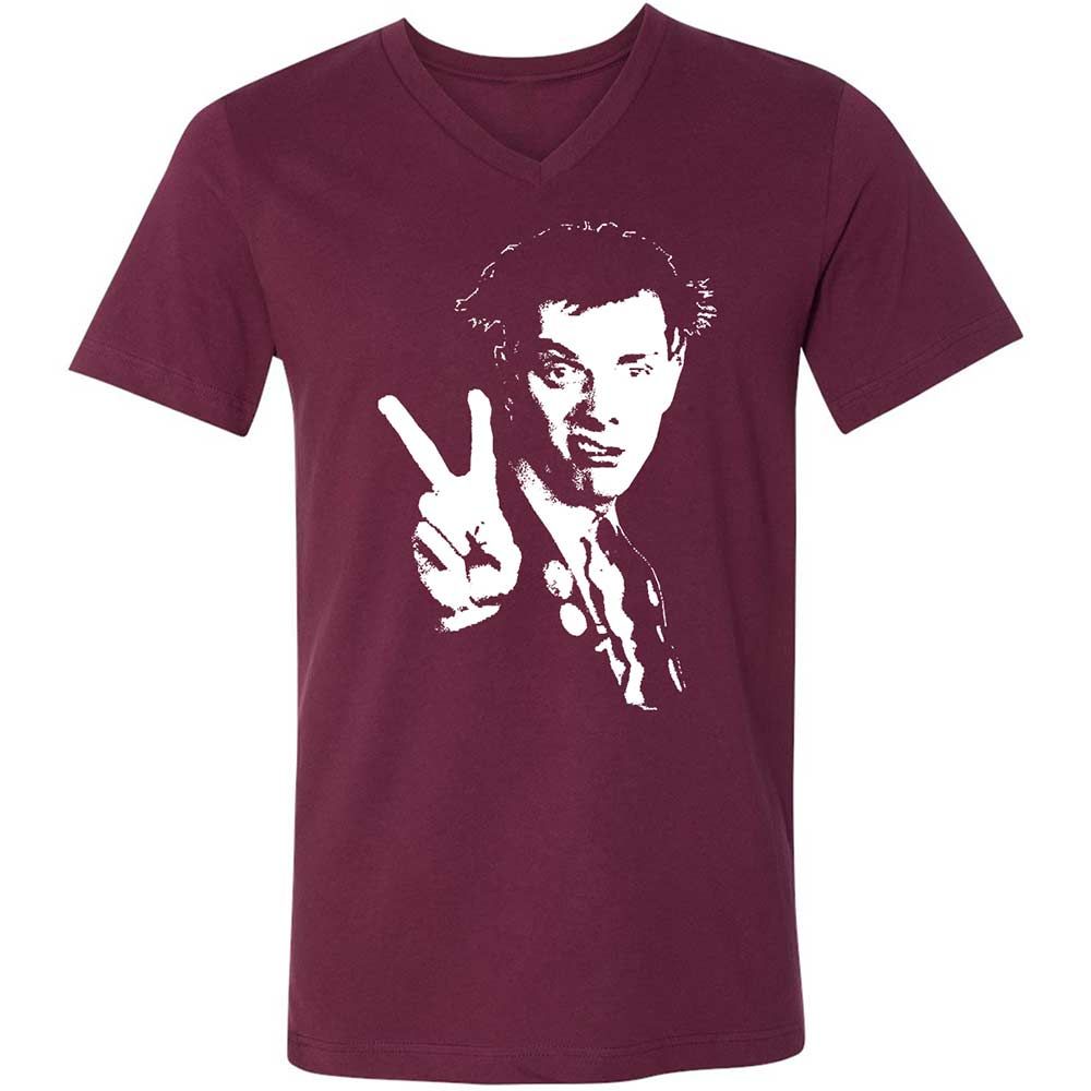 Unisex V-Neck T-Shirt - Black - Maroon - 8