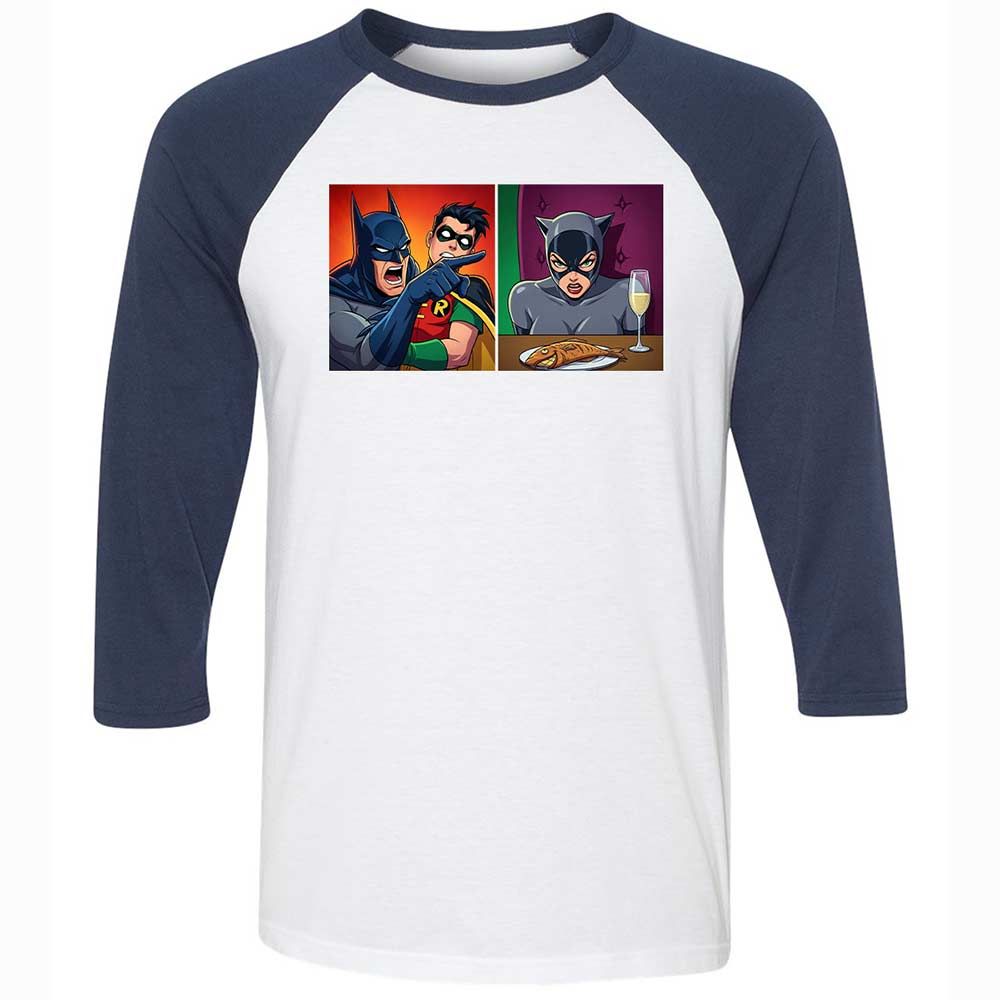 Bat Yelling at Catwoman - White/Navy - 8