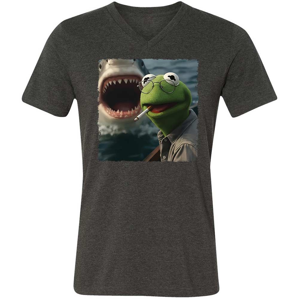 Unisex V-Neck T-Shirt - 6RWASGMF - Dark Grey Heather - 9